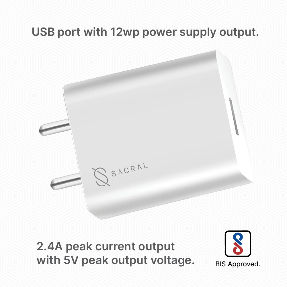 2.4A/5V Single USB-A output wall charger adapter.
