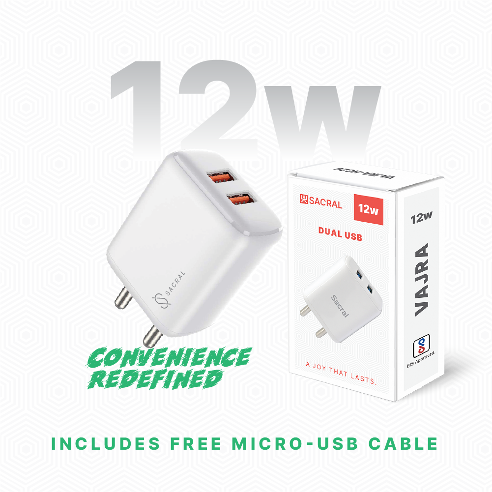 2.4A/5V Dual USB-A output wall charger adapter.