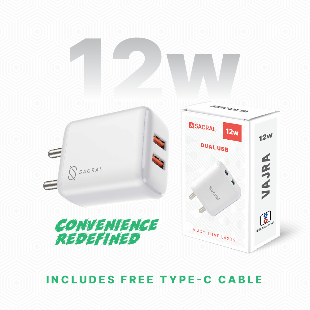 2.4A/5V Dual USB-A output wall charger adapter.
