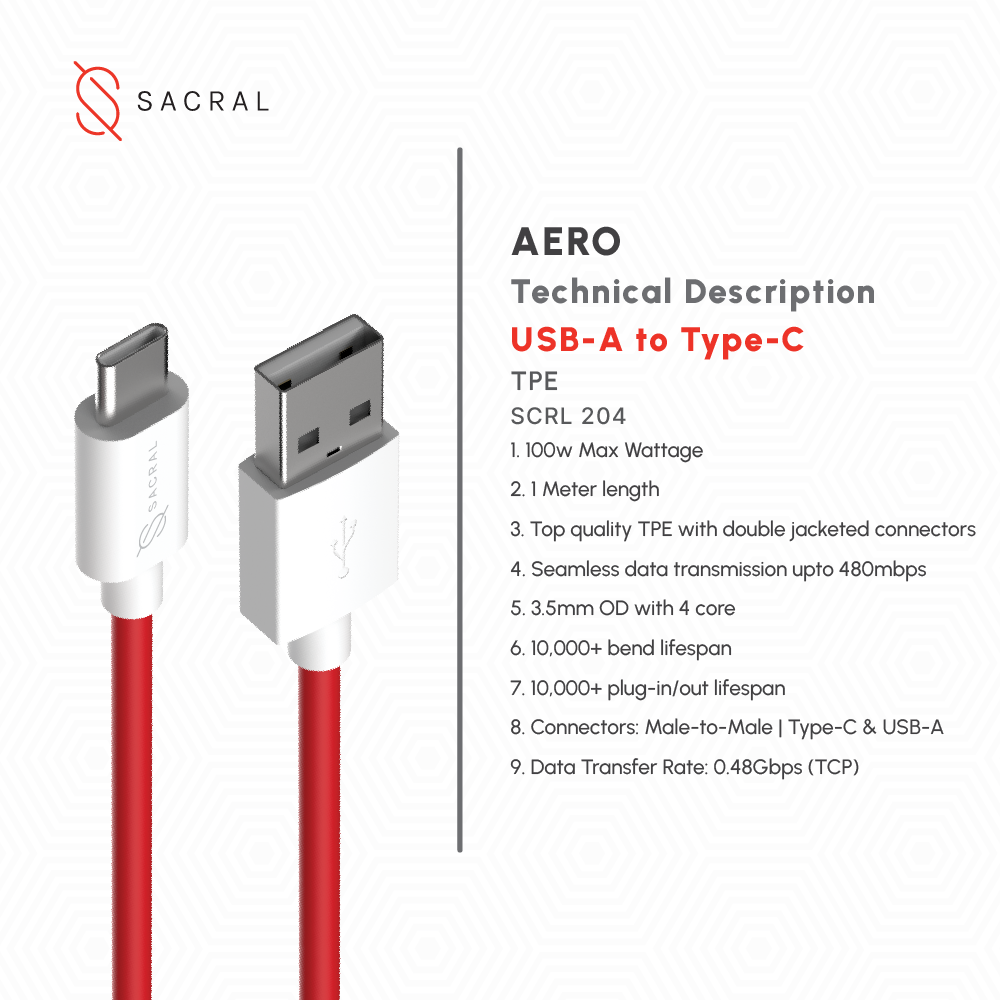 100Wp: 1-Meter type-C, fast charging cable.
