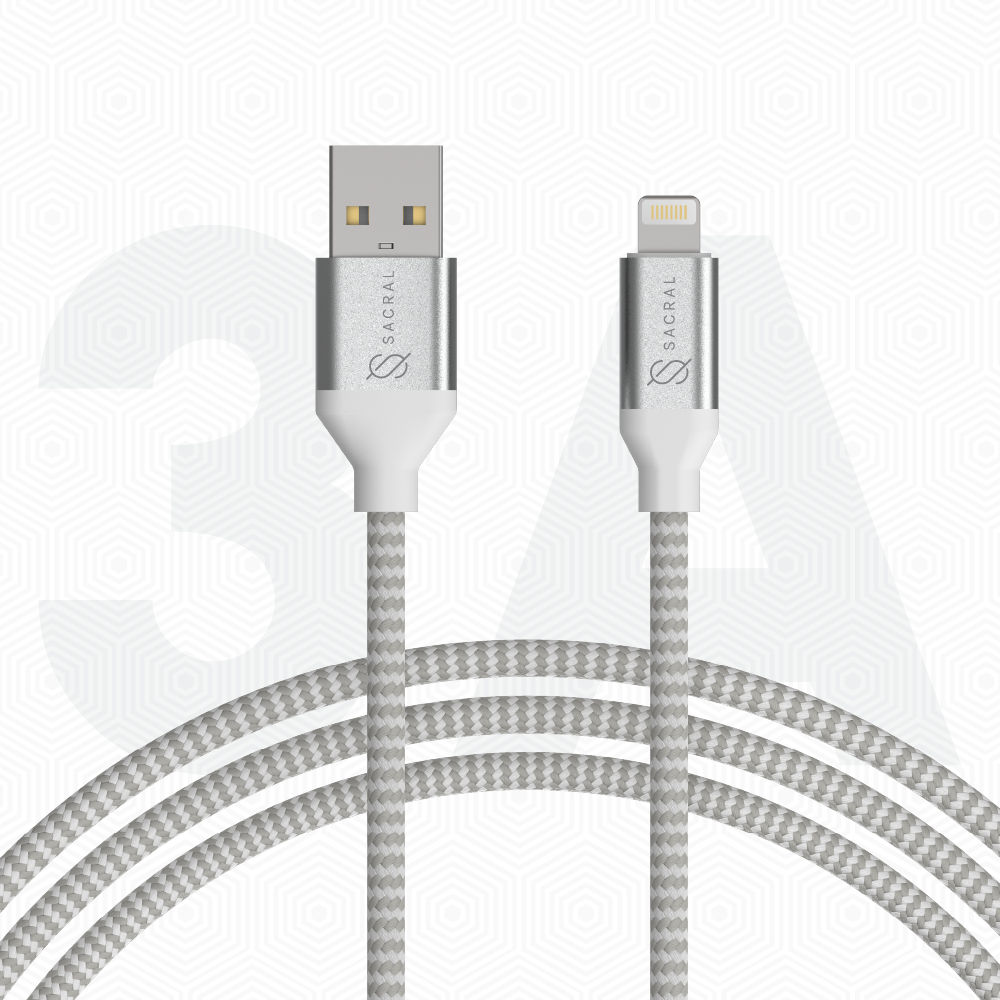 3A: 1Meter LIGHTNING / 8PIN, fast charging Nylon braided cable.