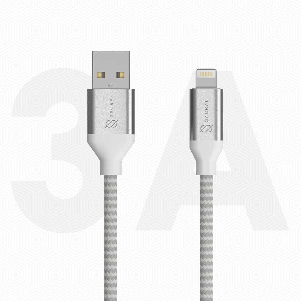 3A: 1Meter LIGHTNING / 8PIN, fast charging Nylon braided cable.