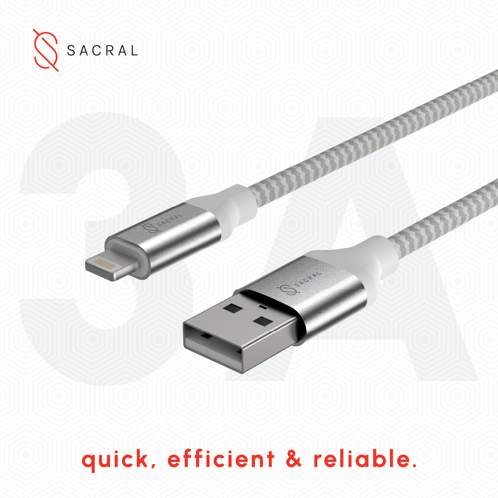 3A: 1Meter LIGHTNING / 8PIN, fast charging Nylon braided cable.