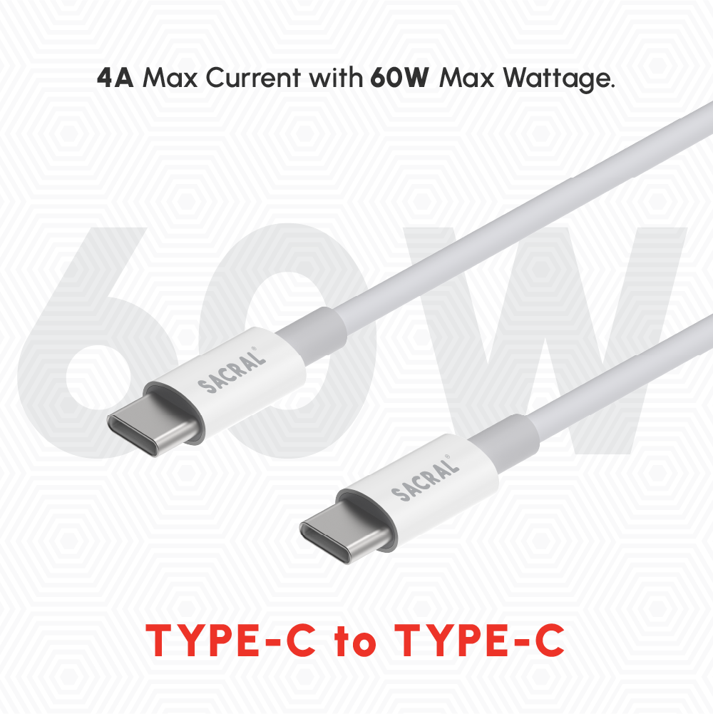 4A/60W: 1-Meter Type-C to Type-C, fast charging cable.
