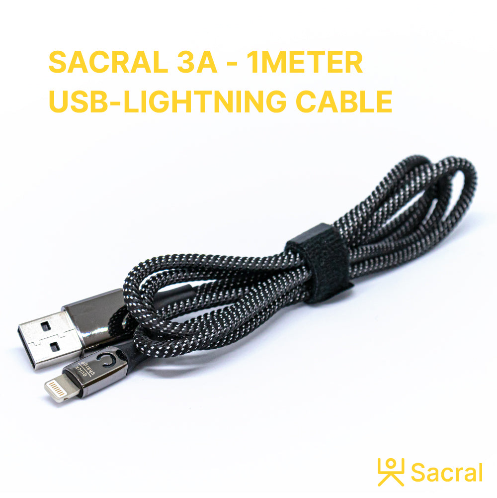 3A-33Wp: 1Meter LIGHTNING / 8PIN, fast charging Nylon braided cable.