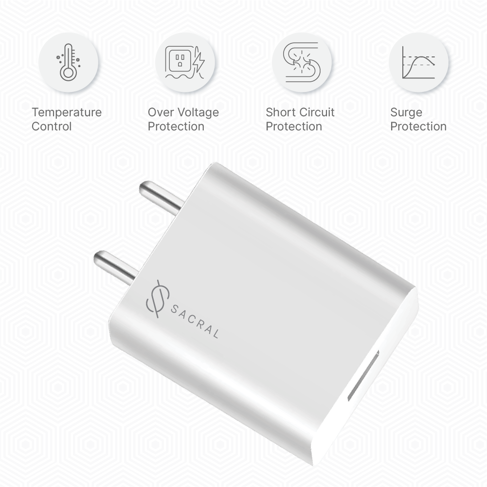 2.4A/5V Single USB-A output wall charger adapter.