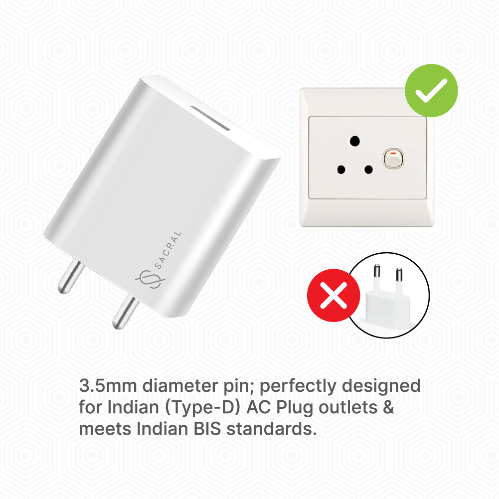 2.4A/5V Single USB-A output wall charger adapter.