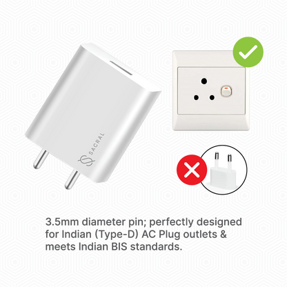 2.4A/5V Single USB-A output wall charger adapter.