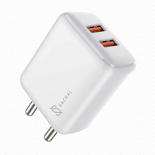 2.4A/5V Dual USB-A output wall charger adapter.