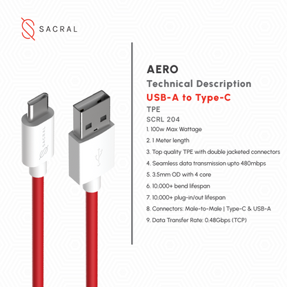 100Wp: 1-Meter type-C, fast charging cable.