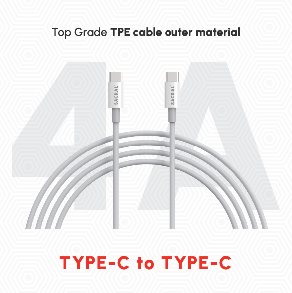 4A/60W: 1-Meter Type-C to Type-C, fast charging cable.