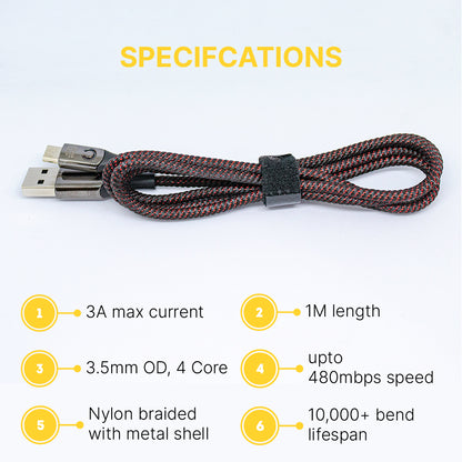 3A-33Wp: 1Meter micro-USB fast charging Nylon braided cable.